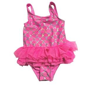 Cat & Jack One Piece Swimsuit Girls 4T Pink Mermaid Tutu Skirted Bow Ballerina